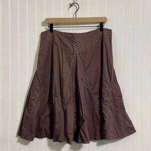 Old Navy Vintage 2006 Brown Flared Skirt Size 12 Cotton Metallic Gold Stitching